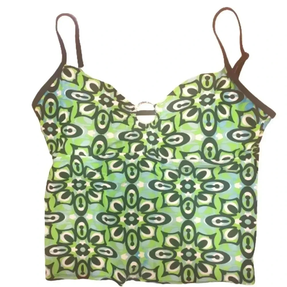 NWOT Coco Beach green and black retro floral print tankini top Size XL